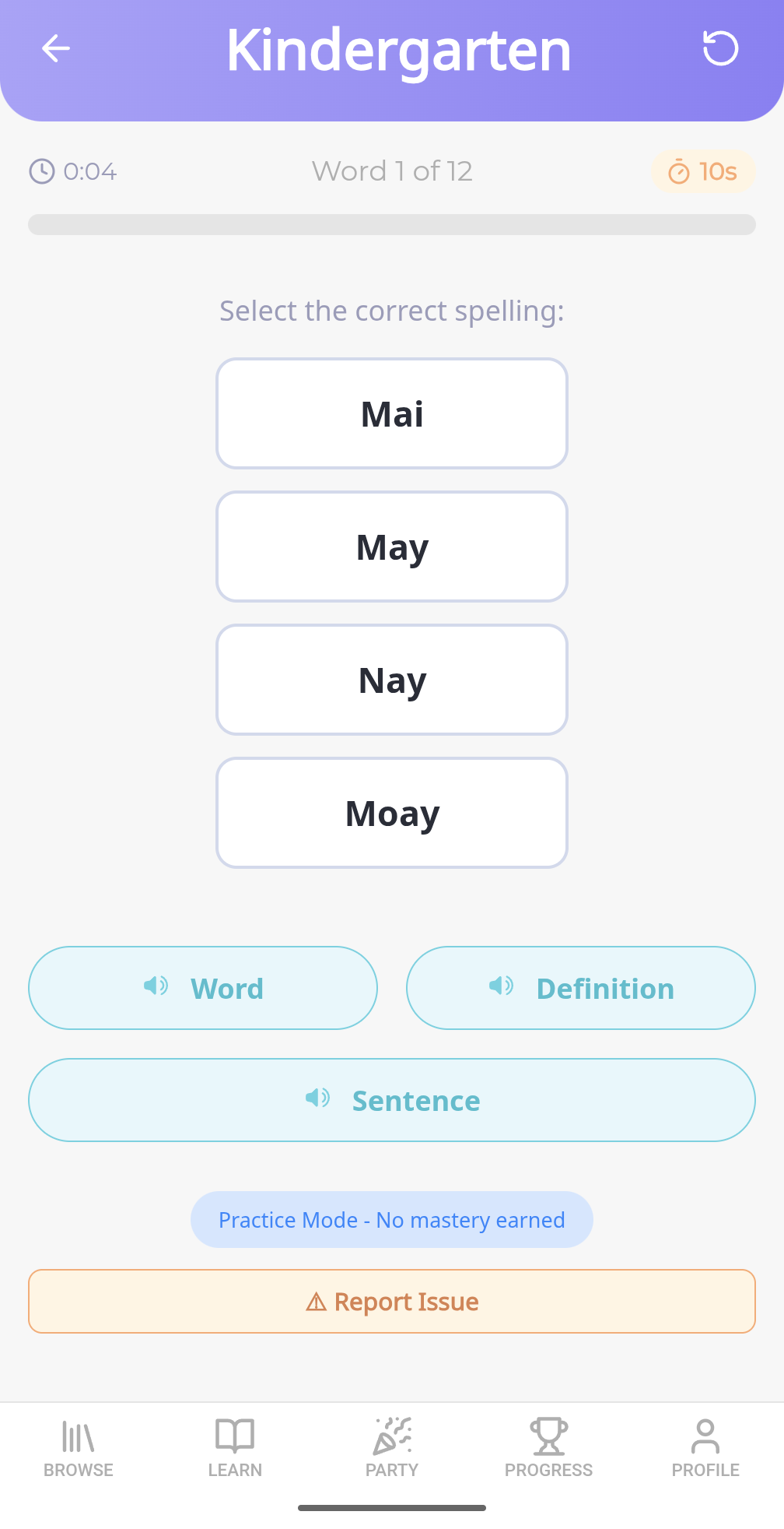 Select mode for warm-up practice